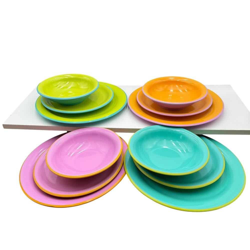 Heavy Duty Two Tone Bright Color Melamine Dinner Salad Plate Bowl Mix Match